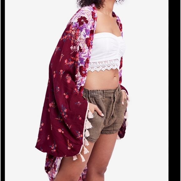 Free People bali Wrapped in Blooms Tassel Trim Wrap kimono #14 - Picture 1 of 9